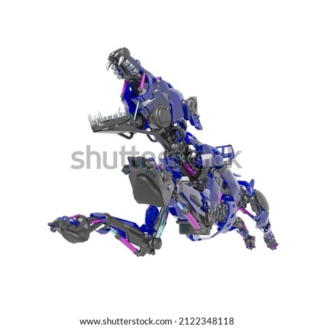 cyber dog is flying up in white background, 3d illustration