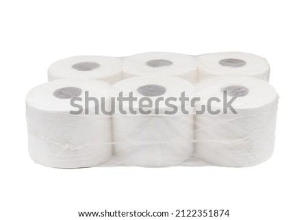 Large rolls of white toilet paper on a white background