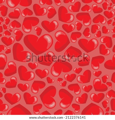 Seamless pattern of red hearts. Valentine's Day background. Flat design endless chaotic texture of tiny heart silhouettes. Shades of red. Vector illustration on a red background.