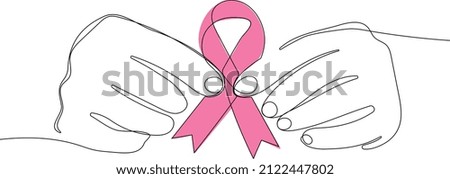 Continuous one line drawing of ribbon with a globe planet earth as symbol of world cancer day closeup. Outline minimal concept. Vector illustration