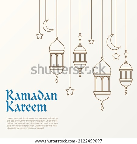 Outlined Vector illustration of Arabic lantern ornament. Suitable for design element of Ramadan Kareem greeting template. Ramadan Kareem theme background template. Royalty-Free Stock Photo #2122459097