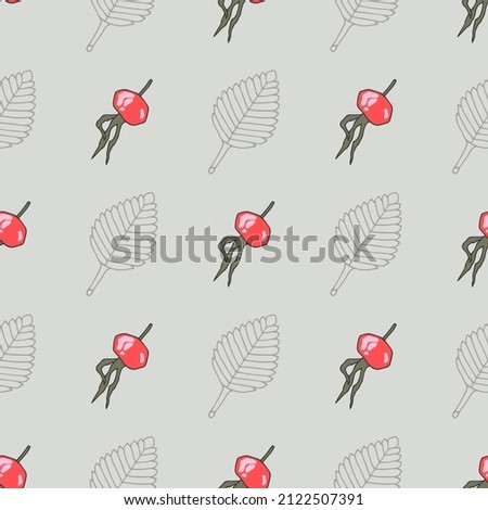 Seamless pattern with rosehip berries and leaves on the light background, eps10