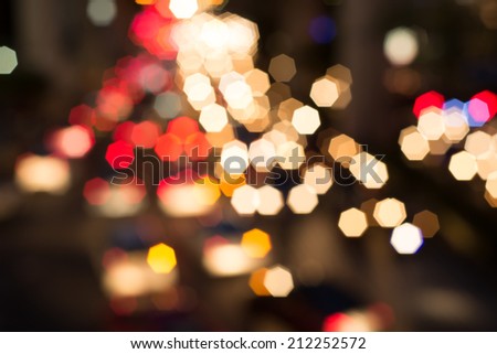 Square Bokeh from car light on the traffic road