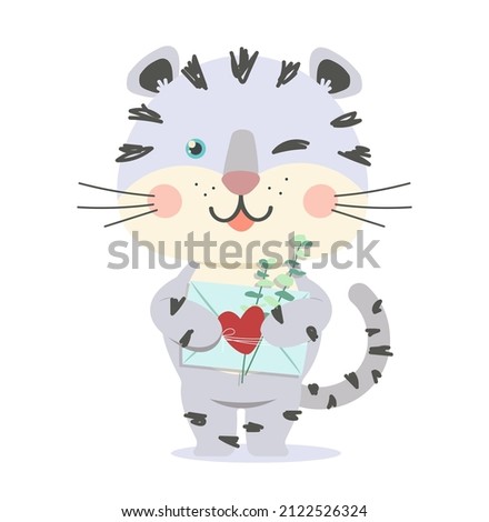 White tiger with love letter vector character