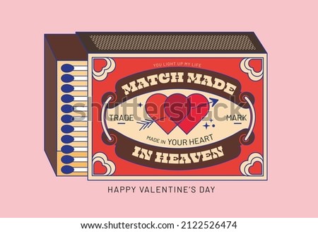 modern vintage happy valentine's day matchbox match made in heaven design template vector, illustration Royalty-Free Stock Photo #2122526474