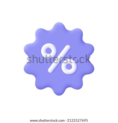 Shopping price tag, discount coupon with percent symbol. Online shopping, discount offer, sales, promotion.  3d vector icon. Cartoon minimal style. Royalty-Free Stock Photo #2122527695
