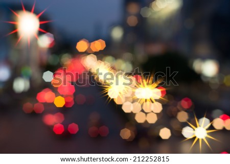 Radial light and Bokeh from car light on the traffic road