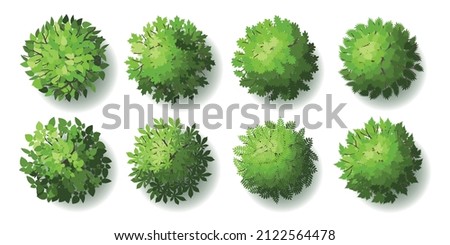 Trees top view. Different plants and trees vector set for architectural or landscape design. (View from above) Nature green spaces. Royalty-Free Stock Photo #2122564478