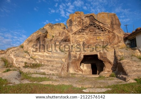 Ancient Lion tomb view, Phrygian valley, Eskişehir province Royalty-Free Stock Photo #2122576142