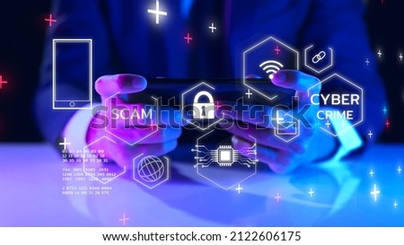 Cybersecurity cybercrime internet scam, business finance crypto currency investment digital network technology computer virus attack risk protection, identity encryption privacy data hacking Royalty-Free Stock Photo #2122606175