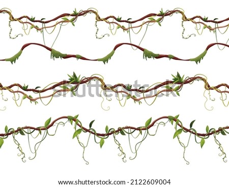 Seamless liana or vine pattern for 2d games. Jungle tropical climbing plants. Cartoon vector illustration. Royalty-Free Stock Photo #2122609004