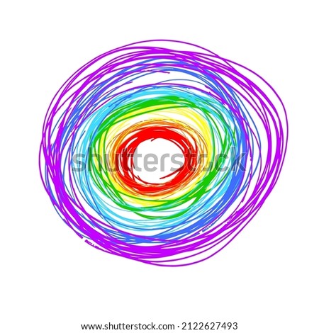 Abstract rainbow background from lines. Pencil circle Handmade. Vector illustration