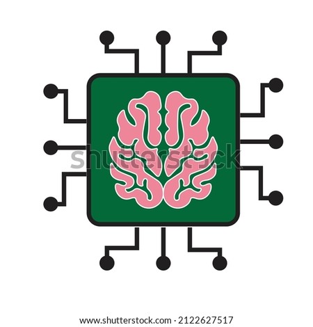 A microprocessor with brain on it, Concept of artificial intellisgenct  - Technological illustration - vector