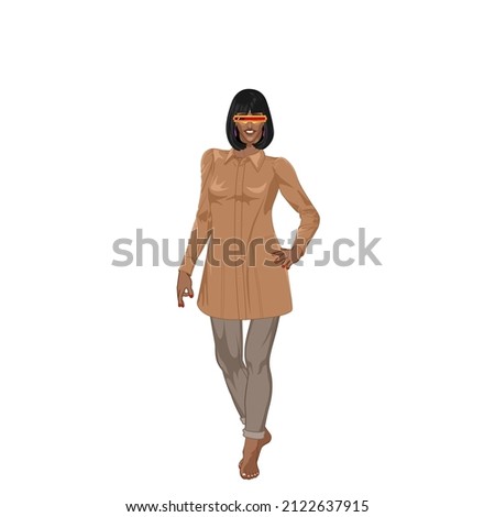 Woman avatar for social networks and websites. Woman full body front view. Cartoon image of a female. Women fashion design. Fictional female anime character.