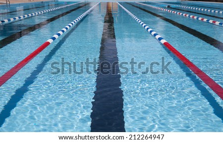 Center Lane of Outdoor Swimming Pool With Lap Lanes Royalty-Free Stock Photo #212264947