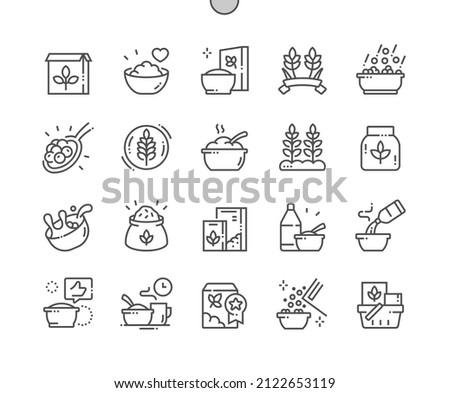 Cereals. Healthy food. Breakfast. Best product, granola, oatmeal. Food shop, supermarket. Menu for restaurant and cafe. Pixel Perfect Vector Thin Line Icons. Simple Minimal Pictogram Royalty-Free Stock Photo #2122653119
