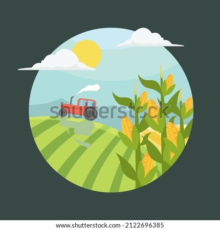Corn stalks in field illustration Royalty-Free Stock Photo #2122696385