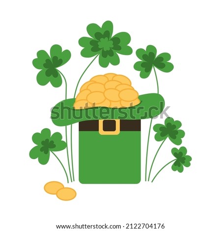 Leprechaun Hat and Gold Coins for Happy St. Patrick's Day. vector illustration isolated on white