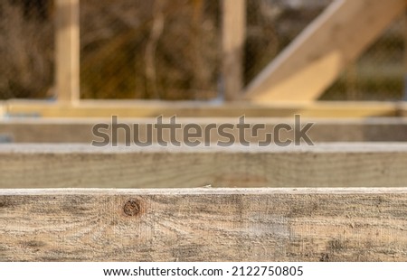 Wooden Floor Skeleton of Building. Interior frame of new wooden house.