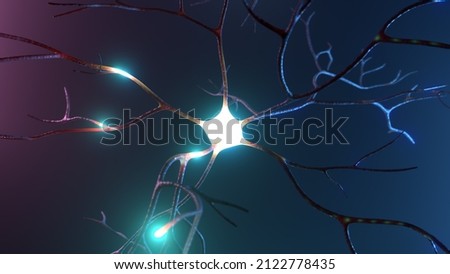 Neuron signal transfer from low to high activity 3D rendering