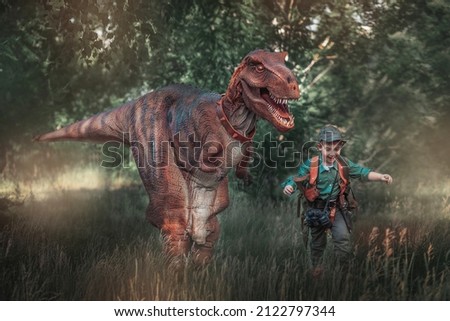 jurassic park, young paleontologist , dinosaur hunter  Royalty-Free Stock Photo #2122797344