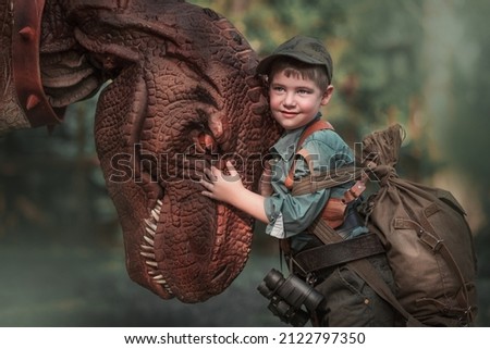 jurassic park, young paleontologist , dinosaur hunter  Royalty-Free Stock Photo #2122797350