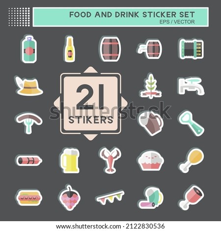 Food and Drink Sticker Set in trendy isolated on black background