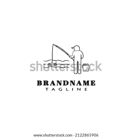 man fishing logo cartoon design template icon black modern isolated vector