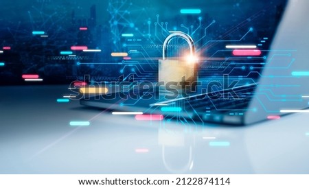 
Padlock of personal data security, Laptop with padlock and data security encryption on city background, Internet security business and network security system concept. Royalty-Free Stock Photo #2122874114