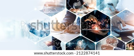 Economy and growth on global business network, Business strategy and Digital marketing. Data analysis of financial and banking, Teamwork and partnership, Technology and data connection worldwide.  Royalty-Free Stock Photo #2122874141