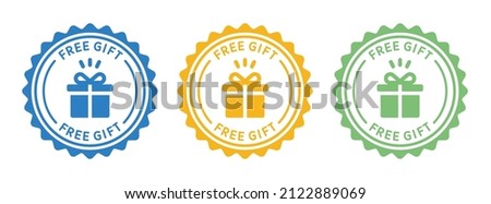 Free gift text on badge stamp in graphic design. Free gift stamp.
