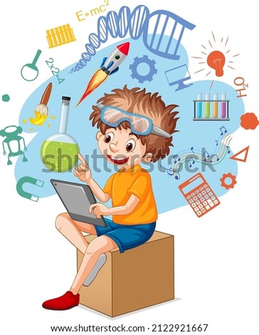 Young boy using laptop for education illustration