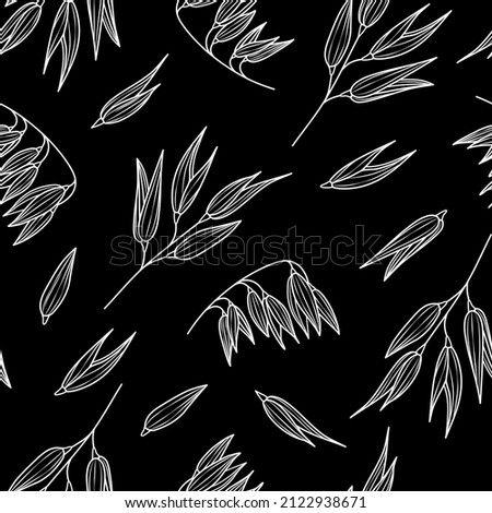 Oats seamless pattern black and white. Elements in the graphic style label, card, sticker, menu, packaging. Vector hand drawn background.