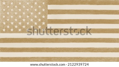 US flag. Olive or khaki tinted background. Patriotic backdrop. Light brown stars and stripes. American Memorial Day or Veterans Day. The holidays of July 4 and Flag Day