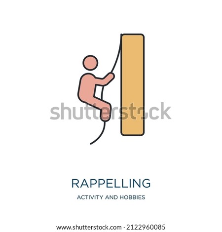 rappelling icon from activity and hobbies collection. Thin outline rappelling, climbing, extreme detailed offset lineal color icon isolated on white background. Line vector rappelling sign, symbol for