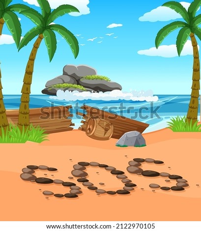 SOS sign on the beach illustration
