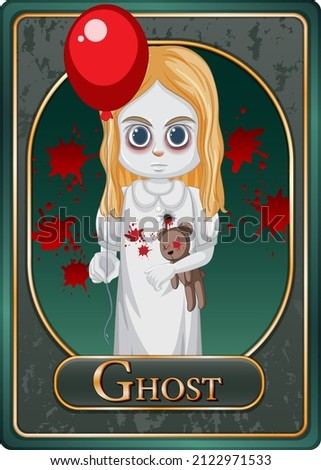 Ghost girl character game card template illustration
