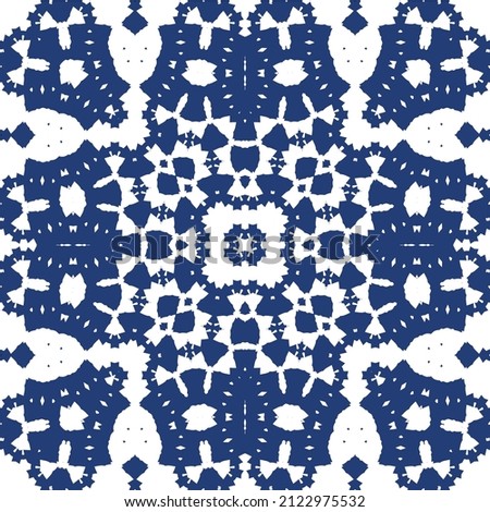 Portuguese ornamental azulejo ceramic. Creative design. Vector seamless pattern collage. Blue vintage backdrop for wallpaper, web background, towels, print, surface texture, pillows.