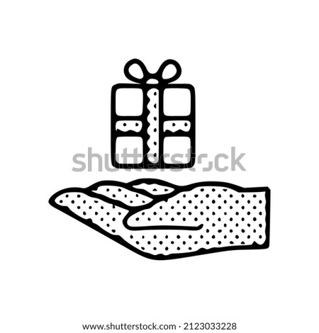 Hand and gift doodle icon isolated on white background