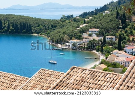 Beautiful bay with beach in Kalami village, Corfu island, Greece