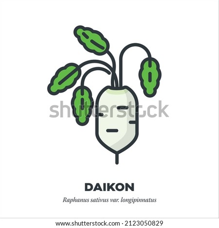 Daikon or white radish, root with leaves vegetable icon, outline with color fill style vector illustration Royalty-Free Stock Photo #2123050829