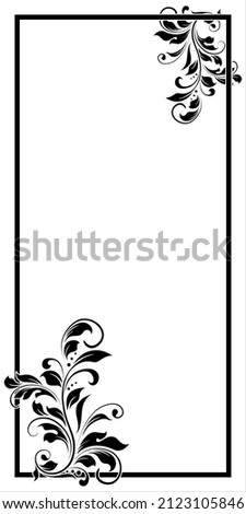 frame flowers stencil black and white vector drawing