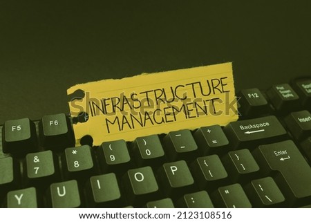 Text sign showing Infrastructure Management. Business concept minimize downtime, maintain business productivity Creating New Online Cookbook, Typing And Sharing Cooking Recipes