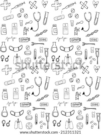 Medical icon background hand drawn vector pattern
