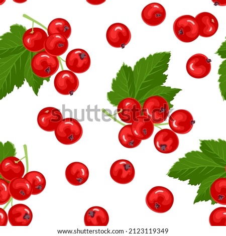 Redcurrant background. Berry fruit seamless pattern. Vector cartoon flat illustration. Branches of fresh berries. Royalty-Free Stock Photo #2123119349