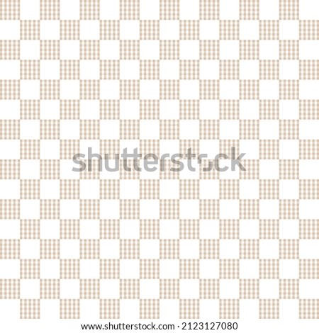 Brown tartan on white background. Brown gingham checker pattern. Vertical and horizontal crossing lines on white background.