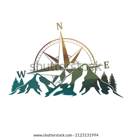 Compass Mountain Illustration Clip Art Design Shape. Adventure Silhouette Icon Vector.