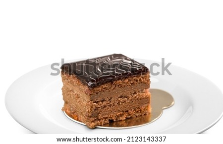 Tasty sweet cake on a white plate
