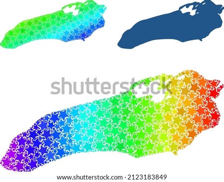 Spectral gradient starred mosaic map of Ontario Lake. Vector colorful map of Ontario Lake with spectral gradients. Mosaic map of Ontario Lake collage is constructed with randomized colored star parts.