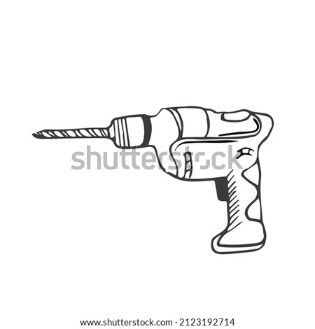 Hammer drill hand drawn outline doodle icon. Vector sketch illustration with construction equipment - drill for print, web, mobile and infographics isolated on white background.